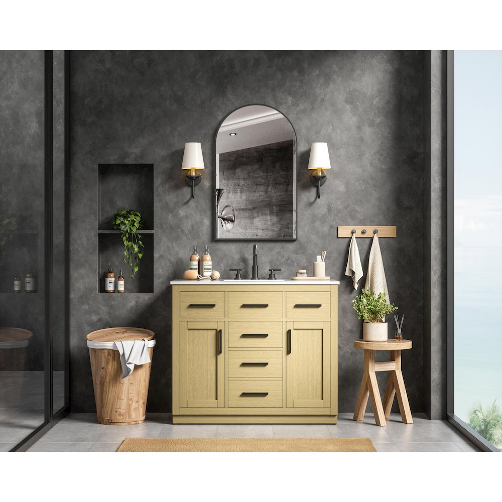 Alden 42 Inch Single Bathroom Vanity In Honey Brown. Picture 4