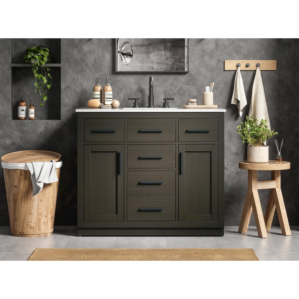 Alden 42 Inch Single Bathroom Vanity In Mocha Brown. Picture 2
