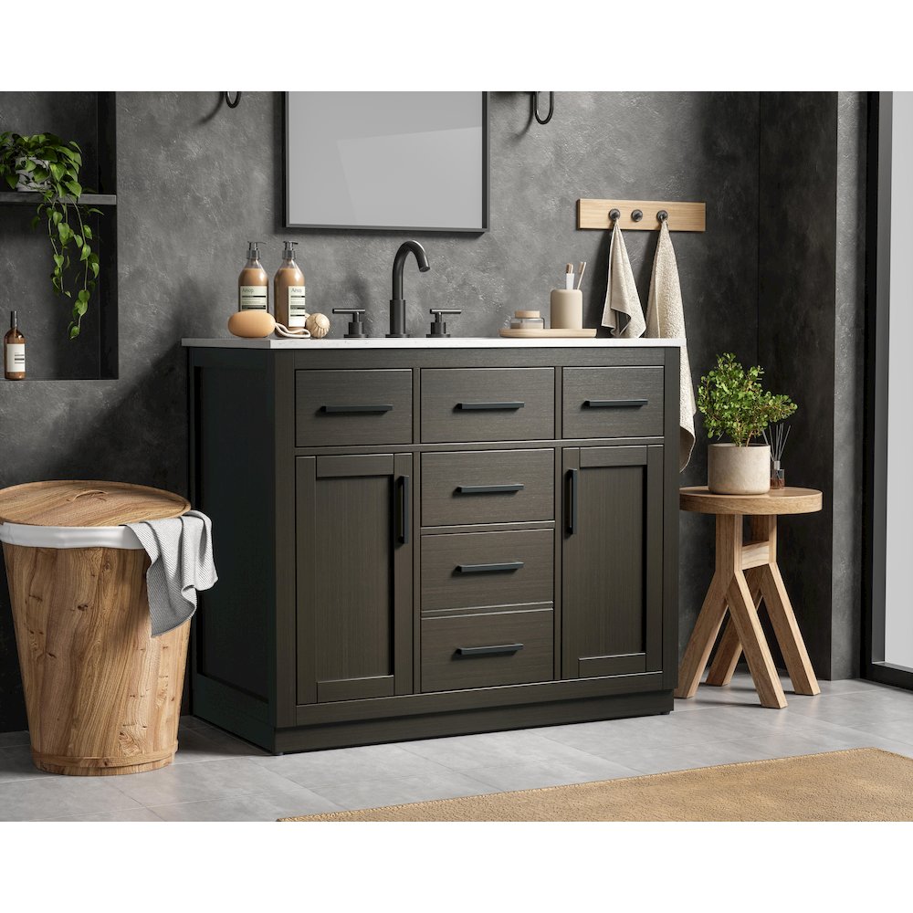 Alden 42 Inch Single Bathroom Vanity In Mocha Brown. Picture 3