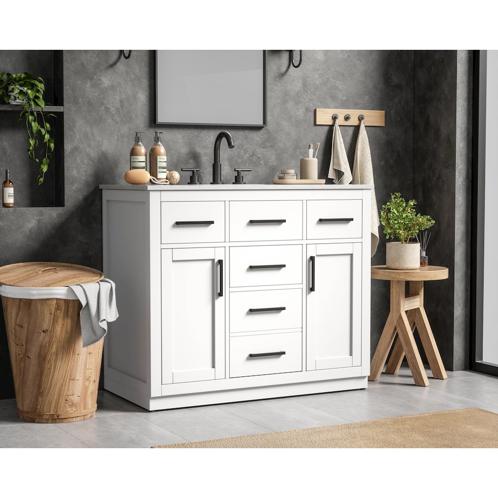 Alden 42 Inch Single Bathroom Vanity In White. Picture 3