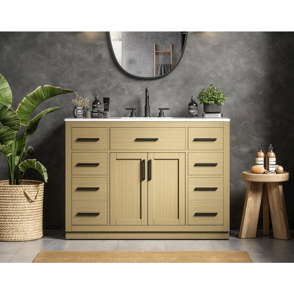 Alden 48 Inch Single Bathroom Vanity In Honey Brown. Picture 2