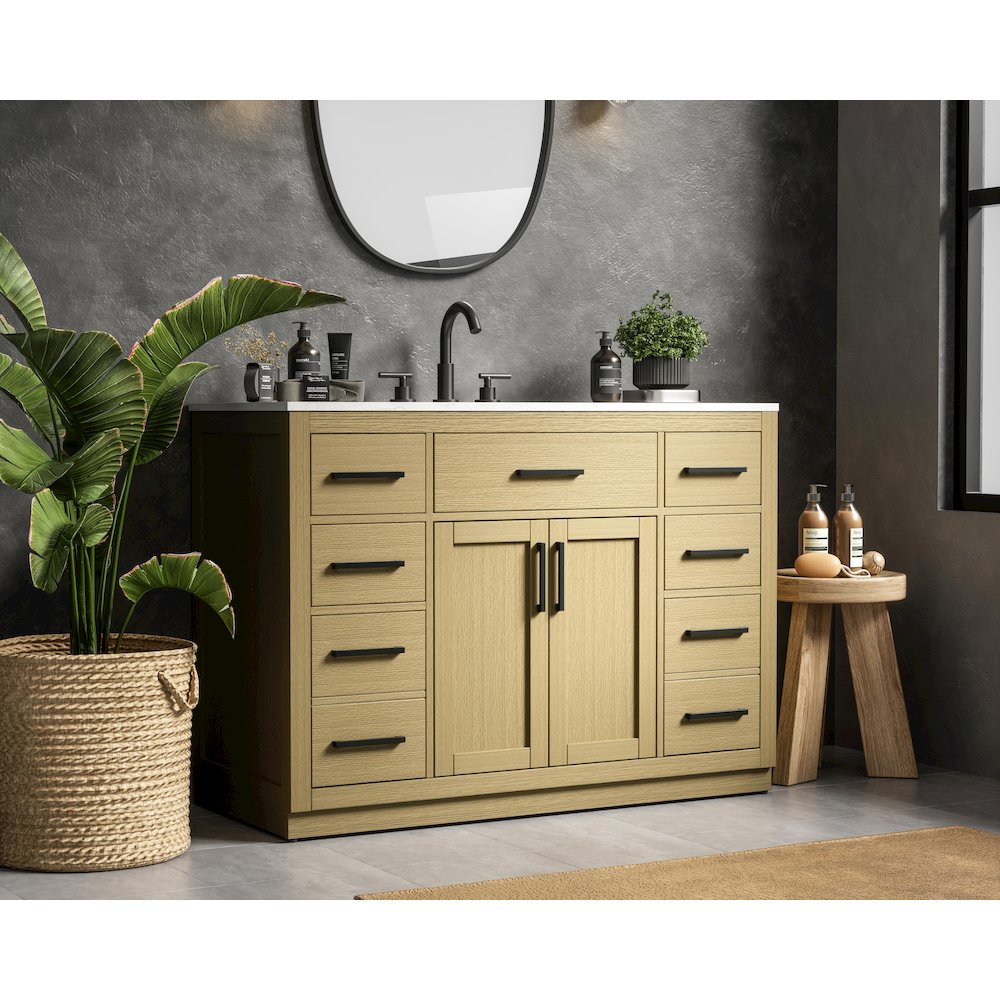 Alden 48 Inch Single Bathroom Vanity In Honey Brown. Picture 3