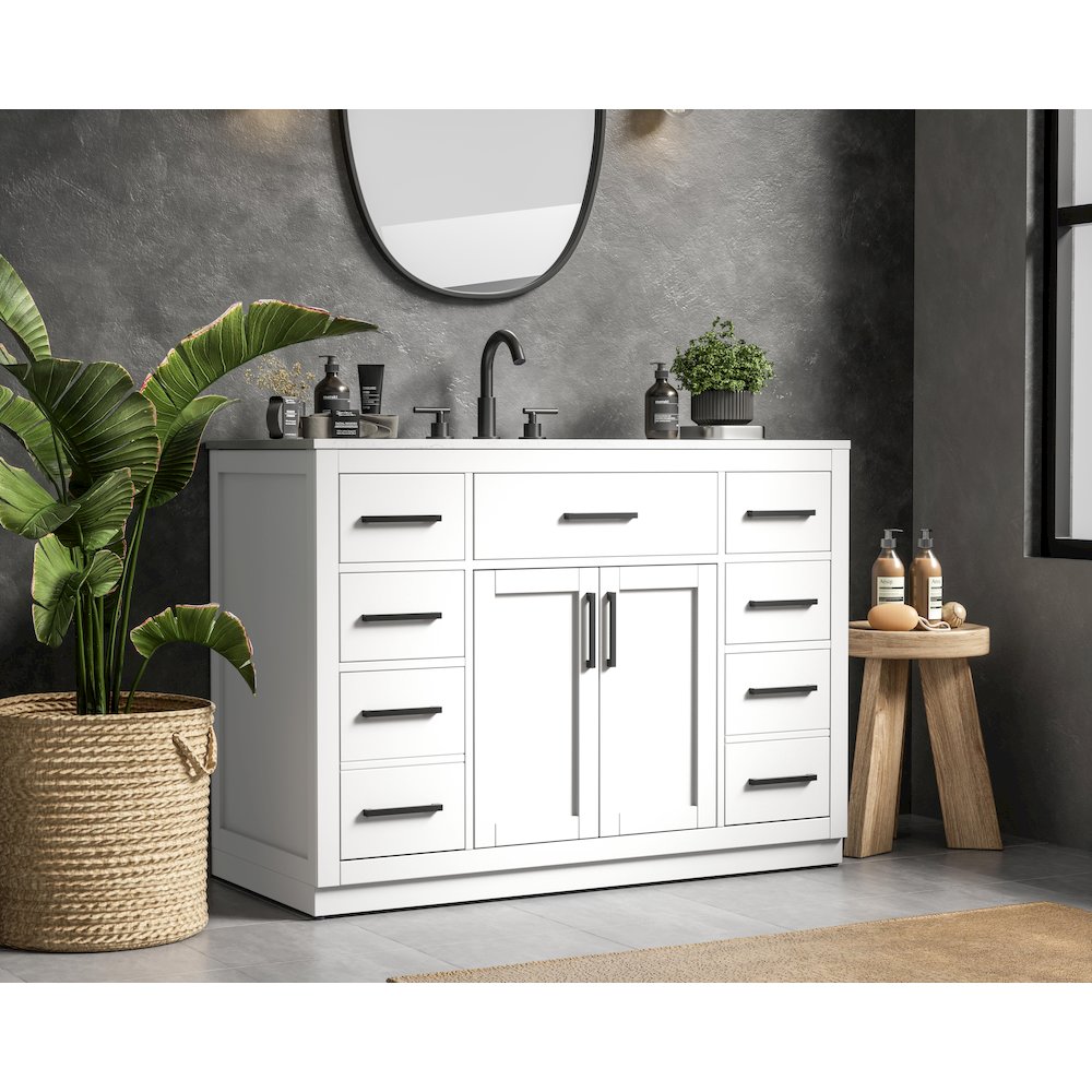 Alden 48 Inch Single Bathroom Vanity In White. Picture 3