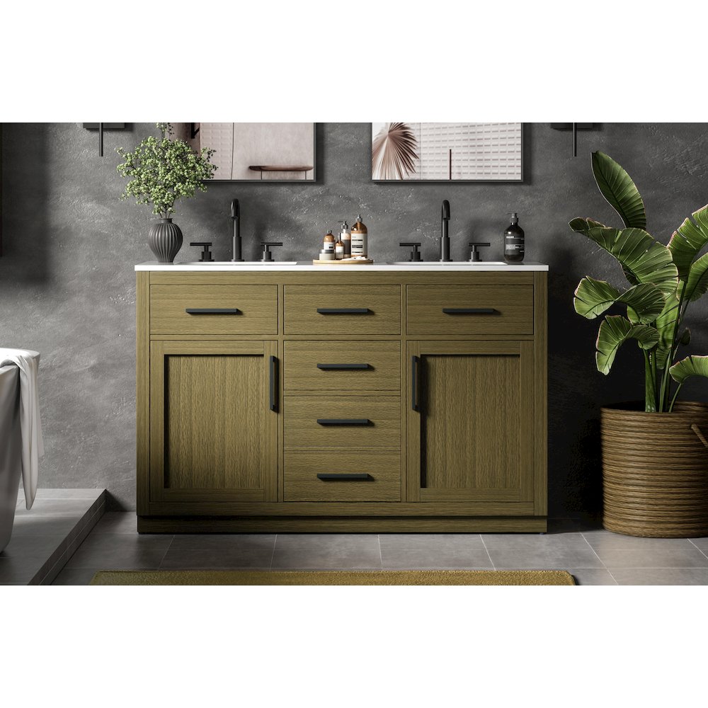 Alden 54 Inch Double Bathroom Vanity In Chestnut Brown. Picture 2