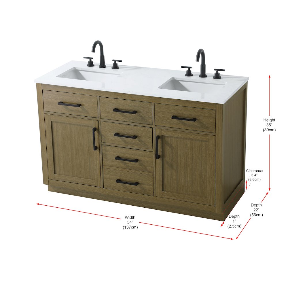 Alden 54 Inch Double Bathroom Vanity In Chestnut Brown. Picture 13