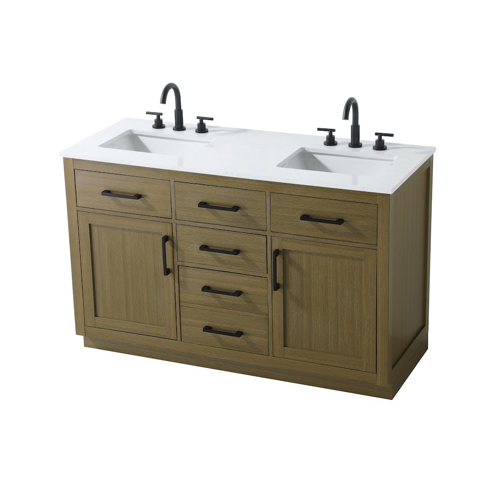 Alden 54 Inch Double Bathroom Vanity In Chestnut Brown. Picture 6