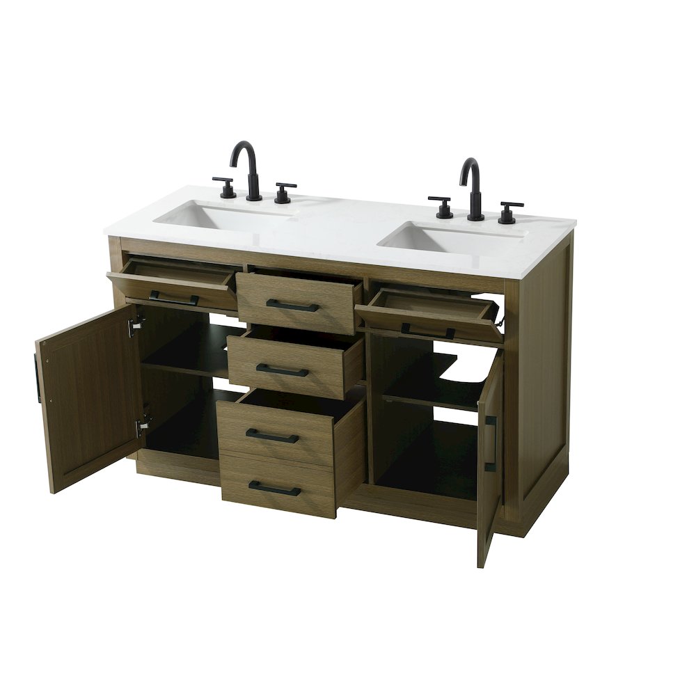 Alden 54 Inch Double Bathroom Vanity In Chestnut Brown. Picture 7