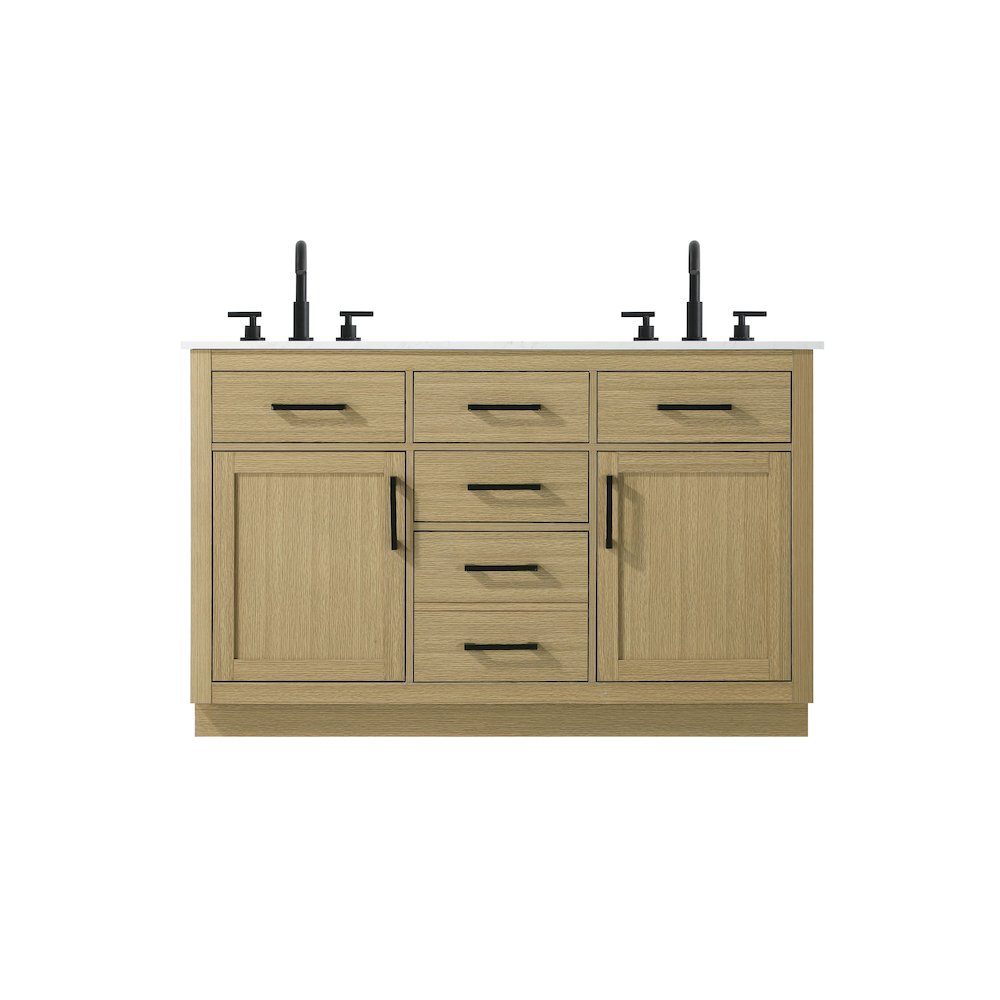 Alden 54 Inch Double Bathroom Vanity In Honey Brown. Picture 1