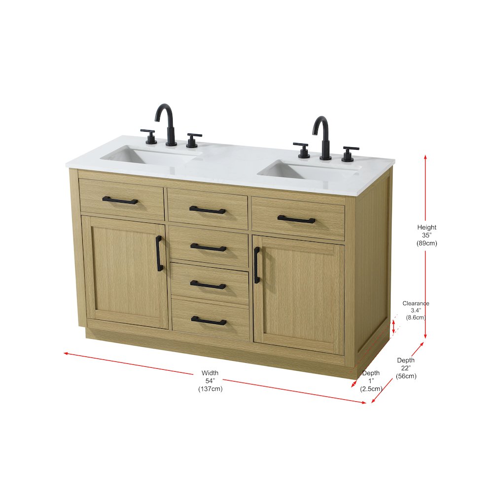 Alden 54 Inch Double Bathroom Vanity In Honey Brown. Picture 13