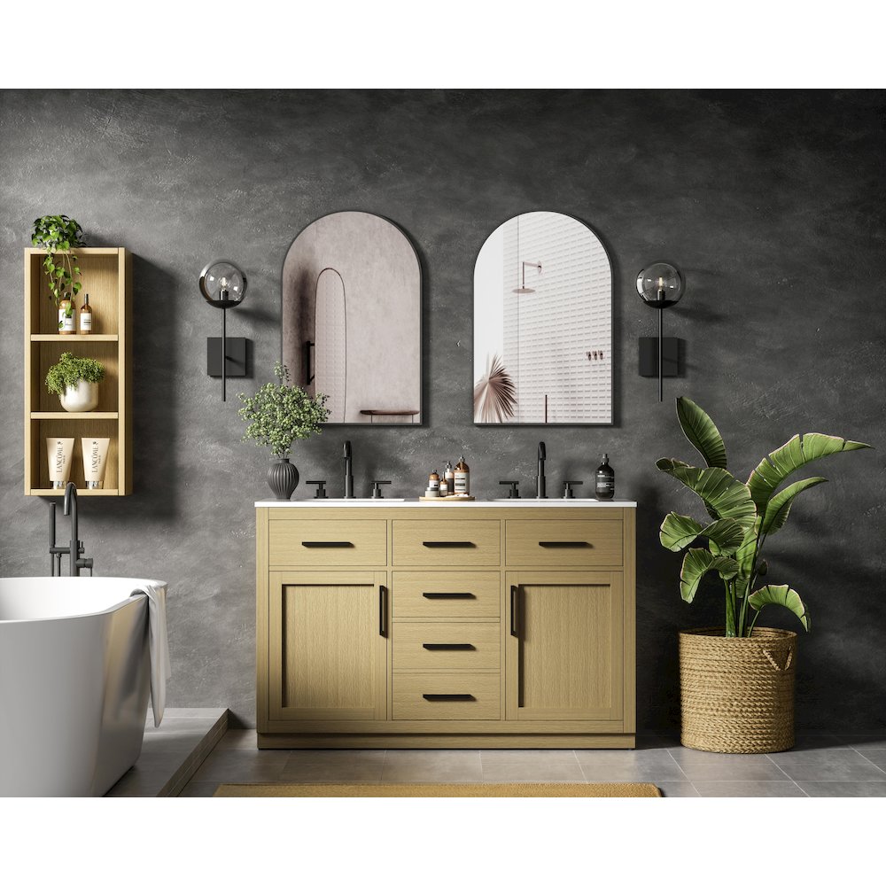 Alden 54 Inch Double Bathroom Vanity In Honey Brown. Picture 4
