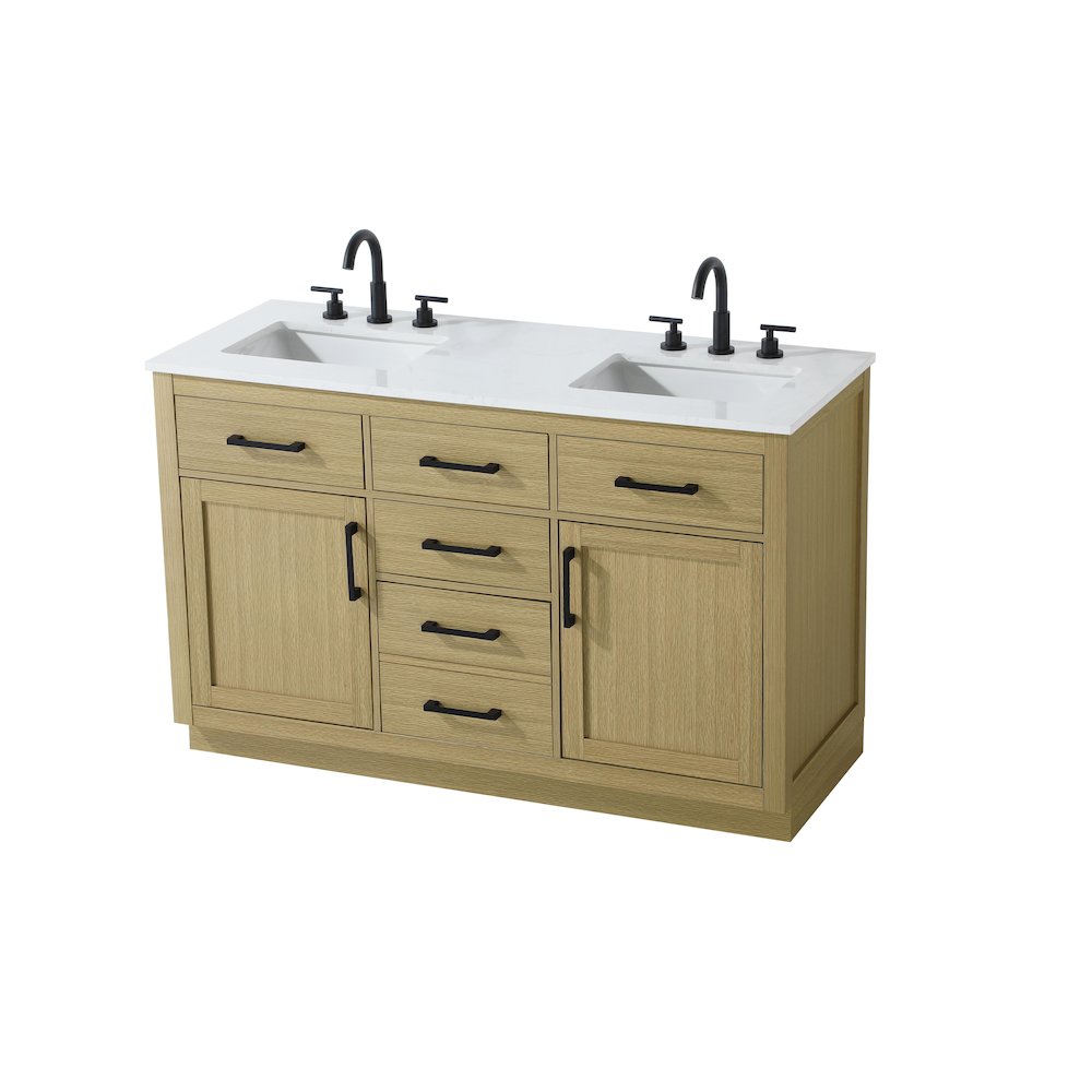 Alden 54 Inch Double Bathroom Vanity In Honey Brown. Picture 6