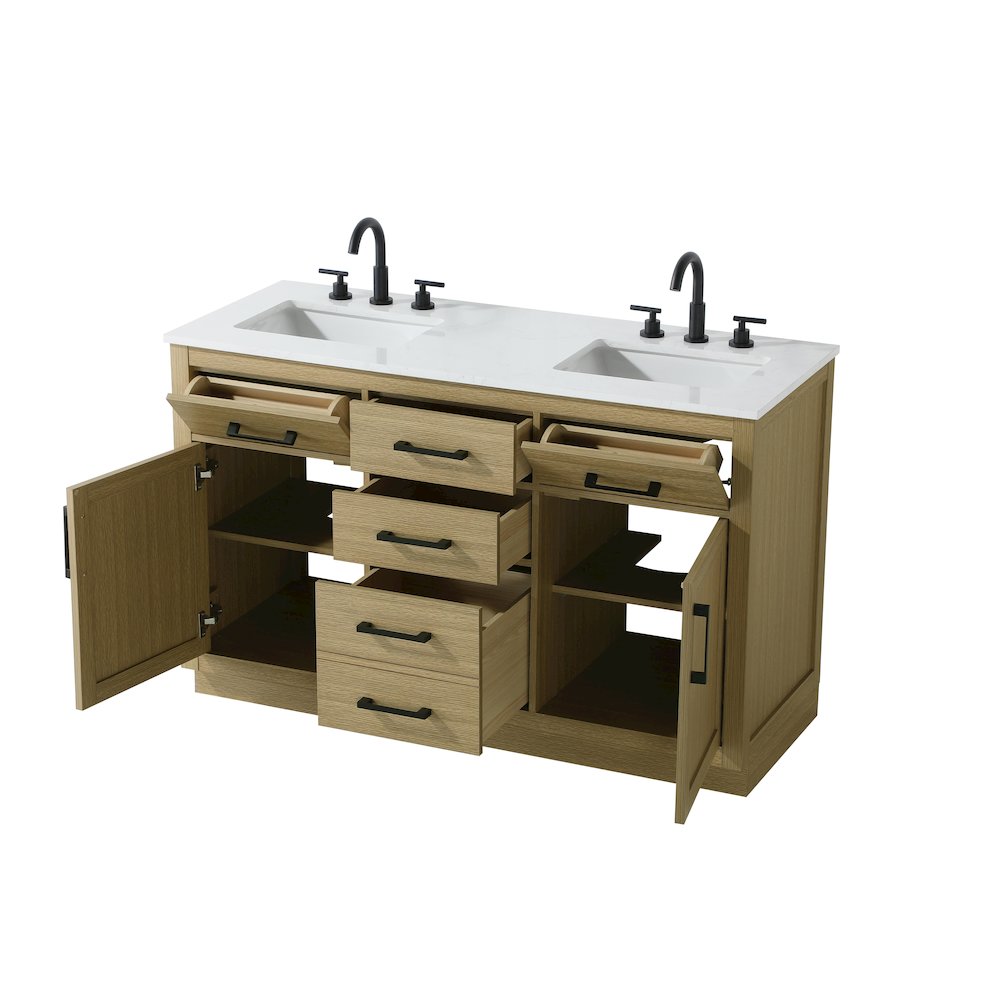 Alden 54 Inch Double Bathroom Vanity In Honey Brown. Picture 7