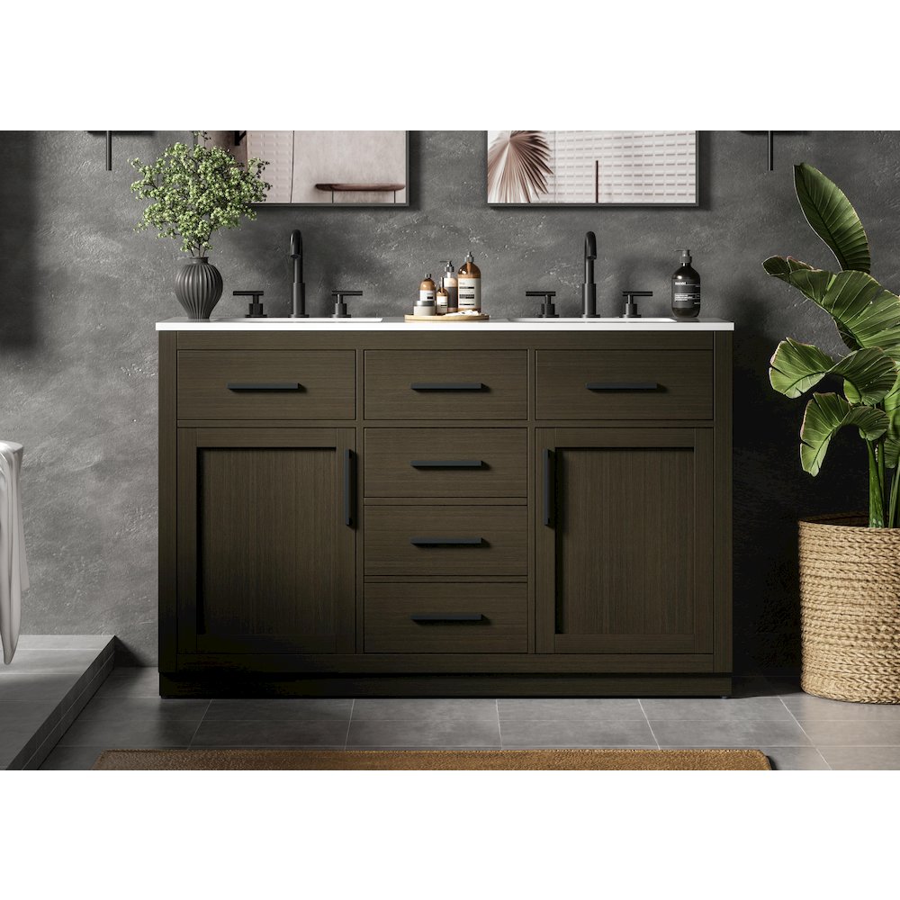 Alden 54 Inch Double Bathroom Vanity In Mocha Brown. Picture 2