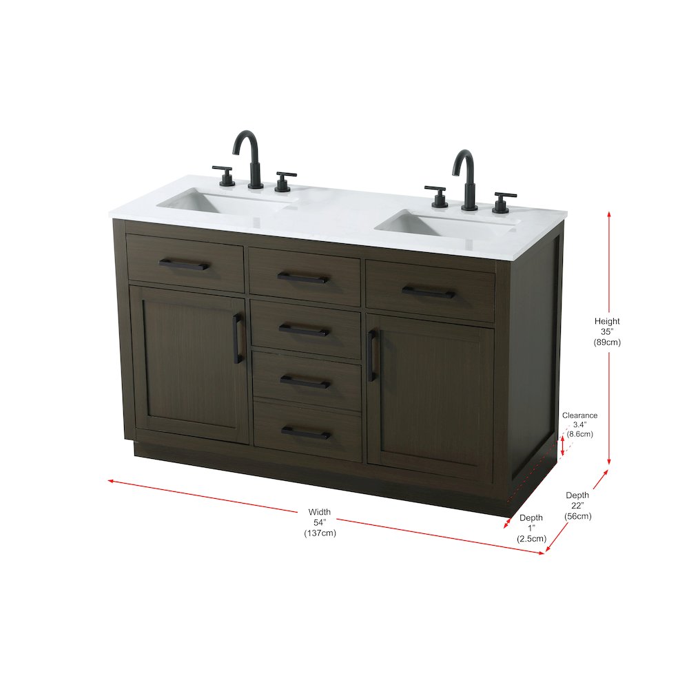 Alden 54 Inch Double Bathroom Vanity In Mocha Brown. Picture 13