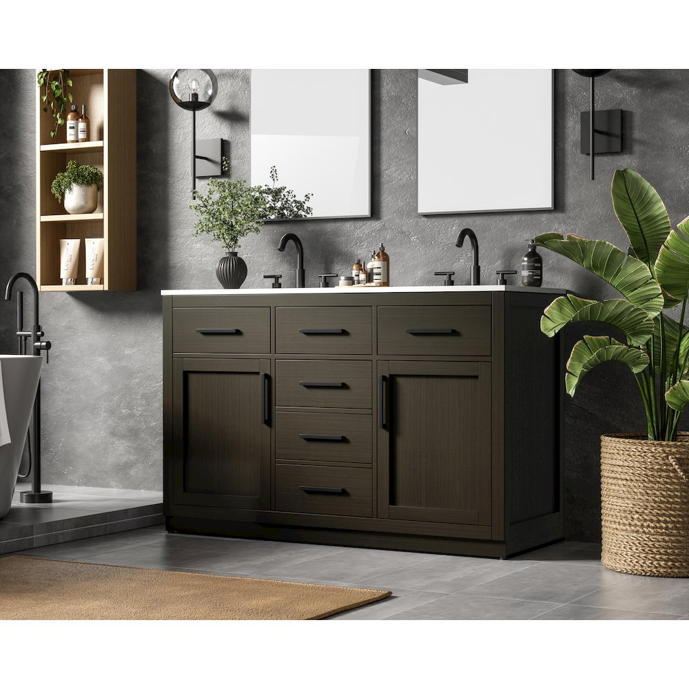 Alden 54 Inch Double Bathroom Vanity In Mocha Brown. Picture 3