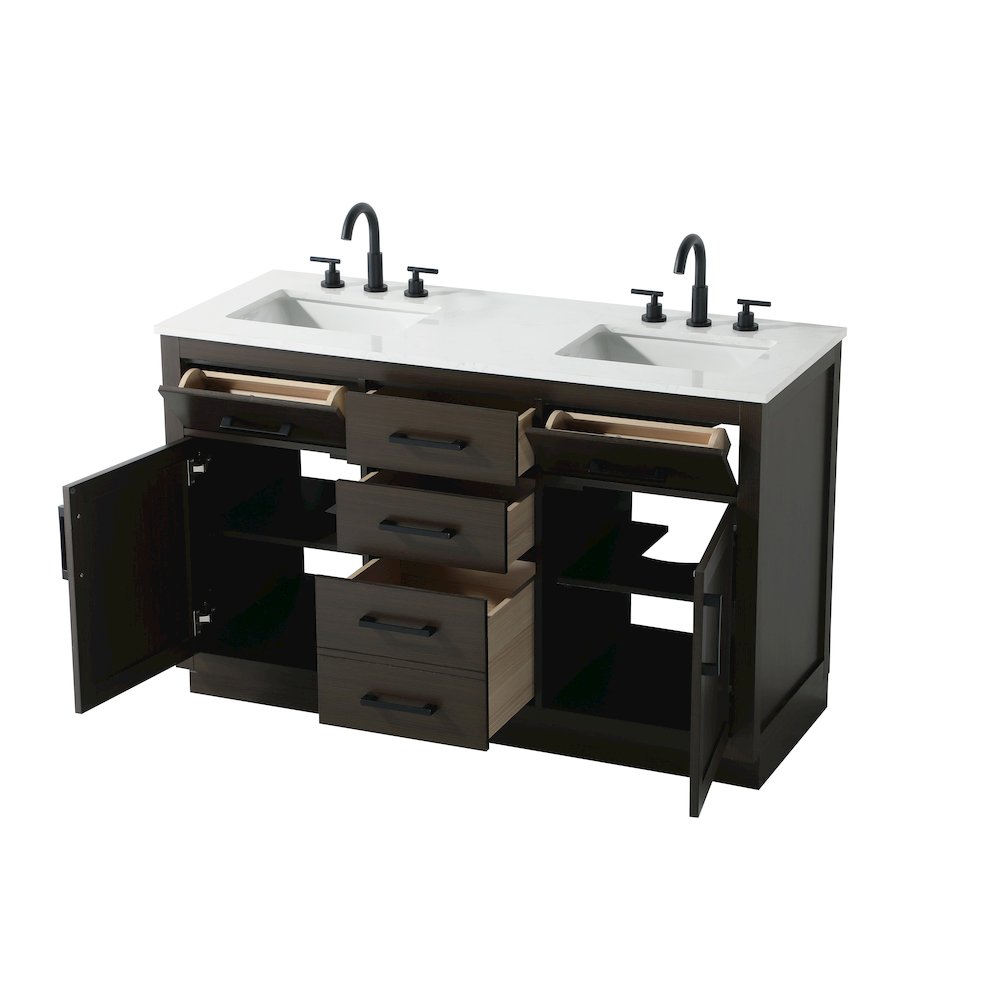 Alden 54 Inch Double Bathroom Vanity In Mocha Brown. Picture 7