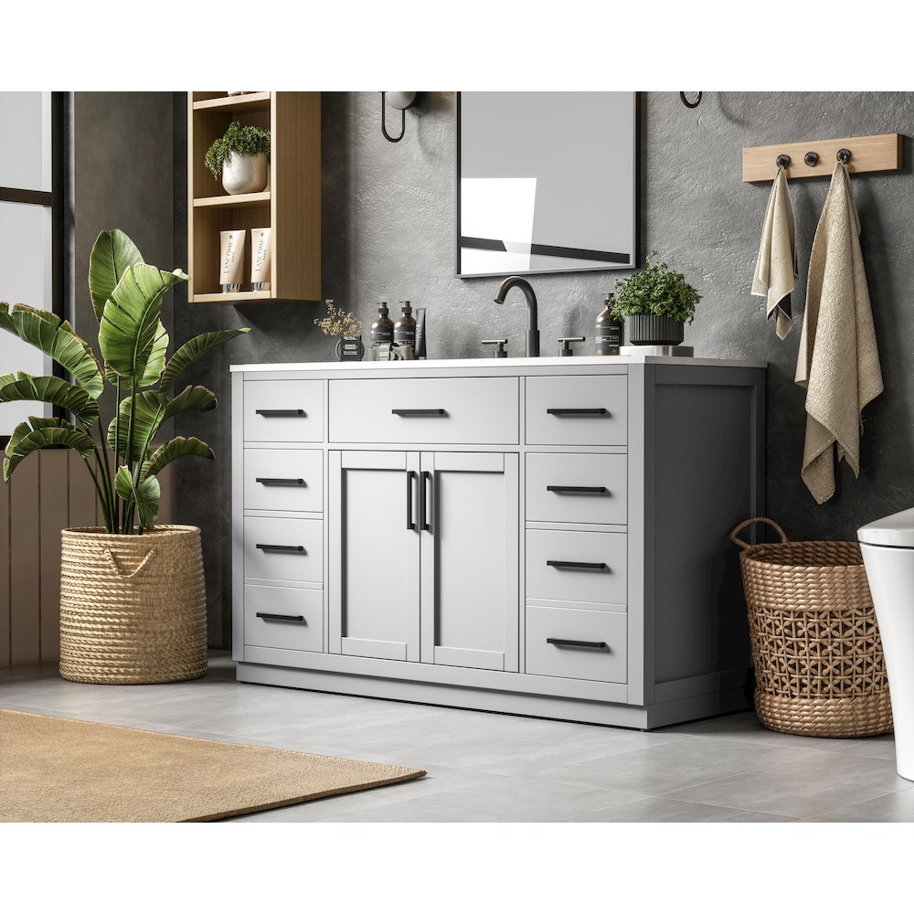Alden 54 Inch Single Bathroom Vanity In Grey. Picture 3