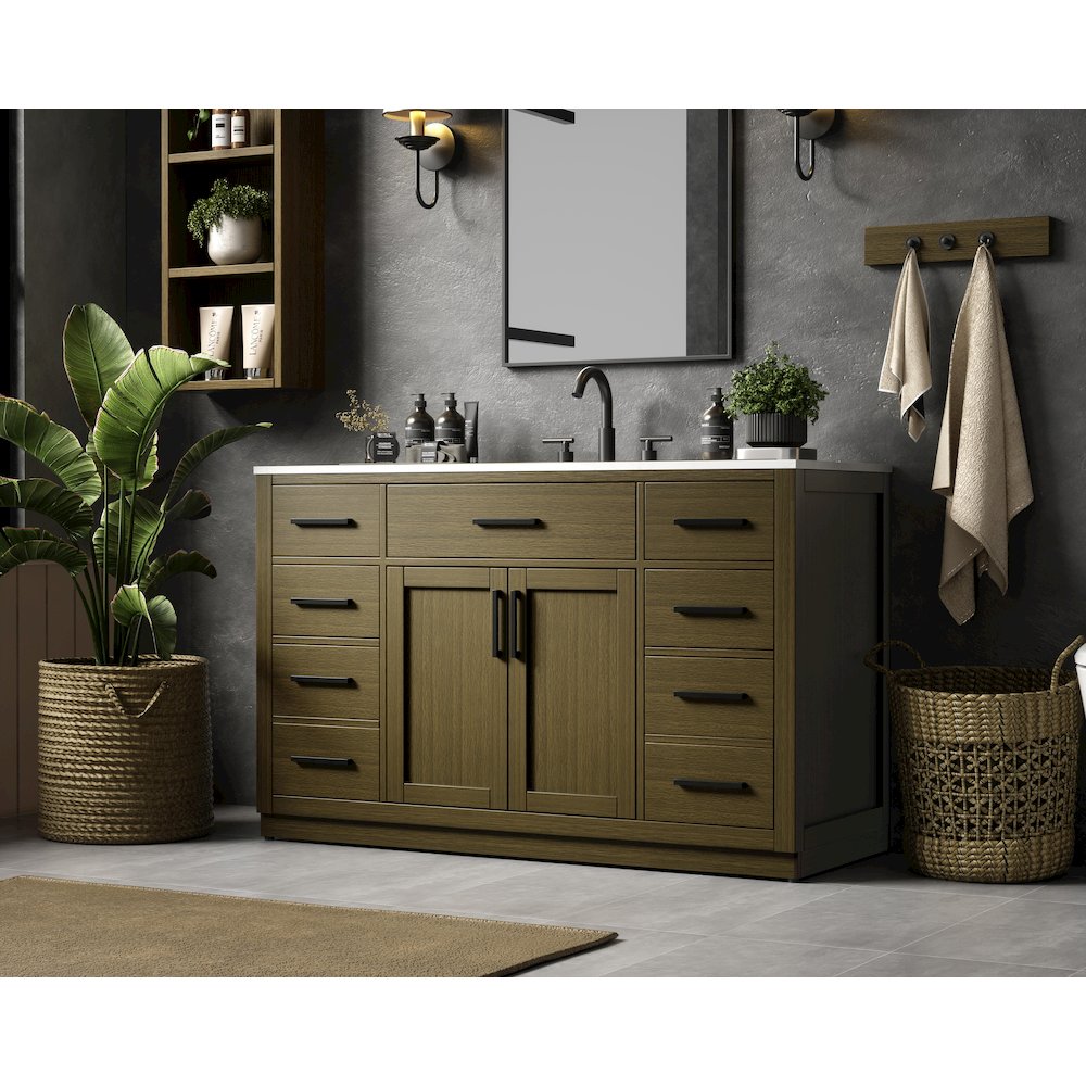 Alden 54 Inch Single Bathroom Vanity In Chestnut Brown. Picture 3