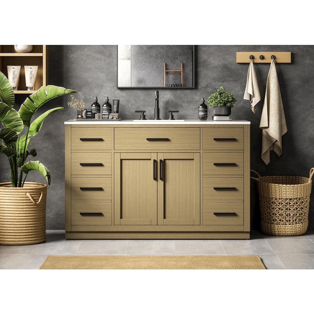 Alden 54 Inch Single Bathroom Vanity In Honey Brown. Picture 2