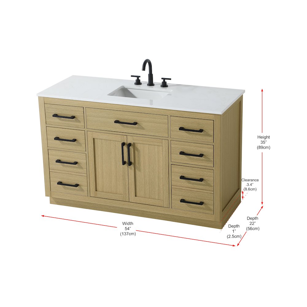 Alden 54 Inch Single Bathroom Vanity In Honey Brown. Picture 13