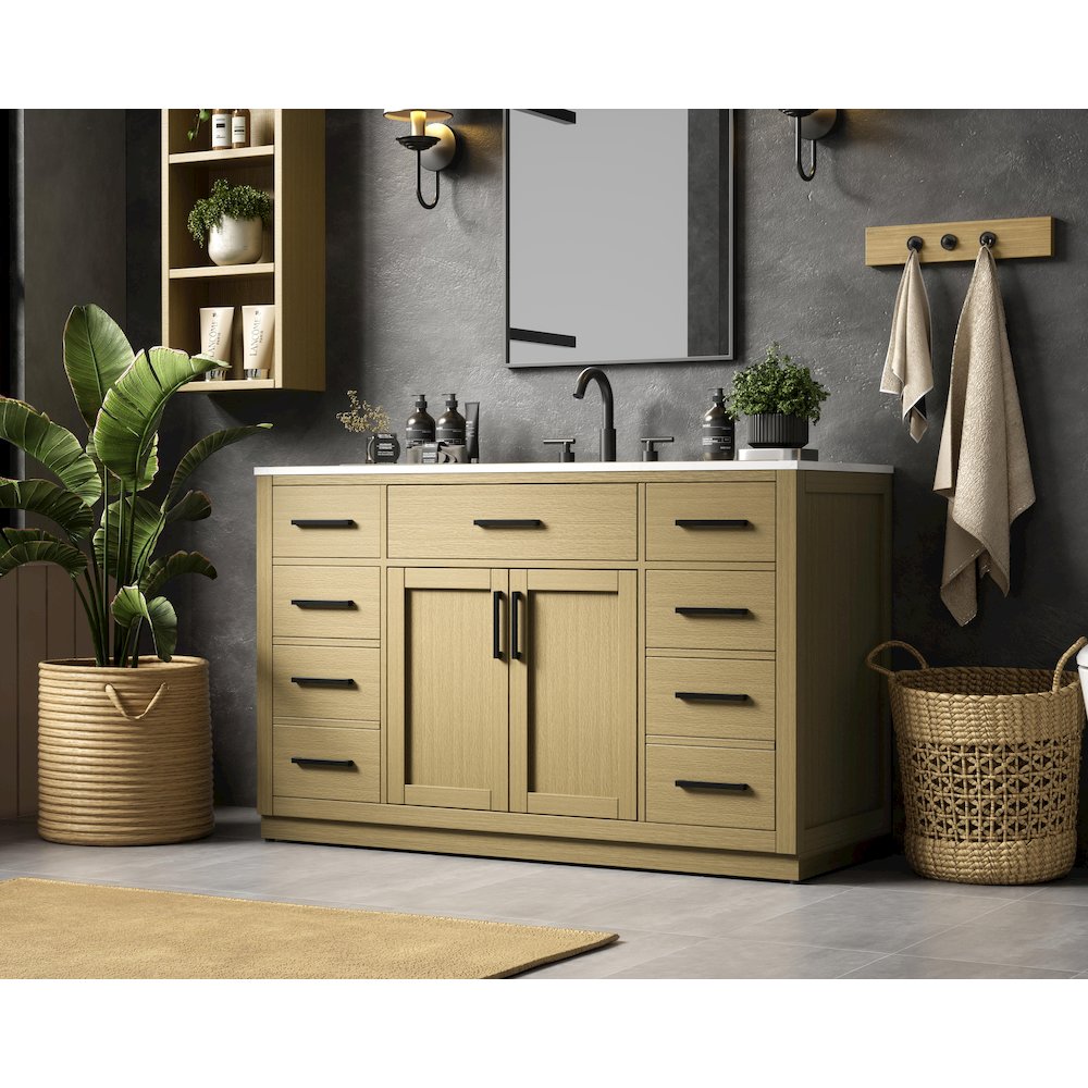 Alden 54 Inch Single Bathroom Vanity In Honey Brown. Picture 3