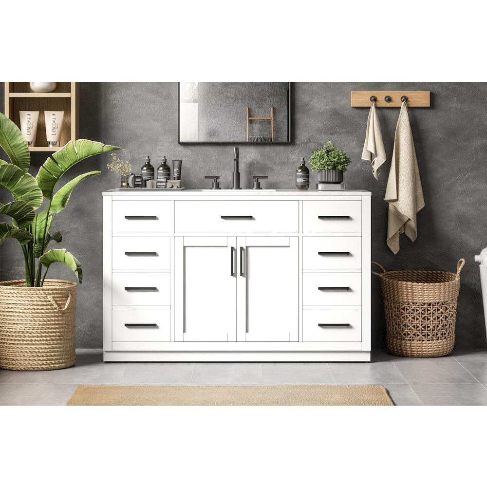 Alden 54 Inch Single Bathroom Vanity In White. Picture 2