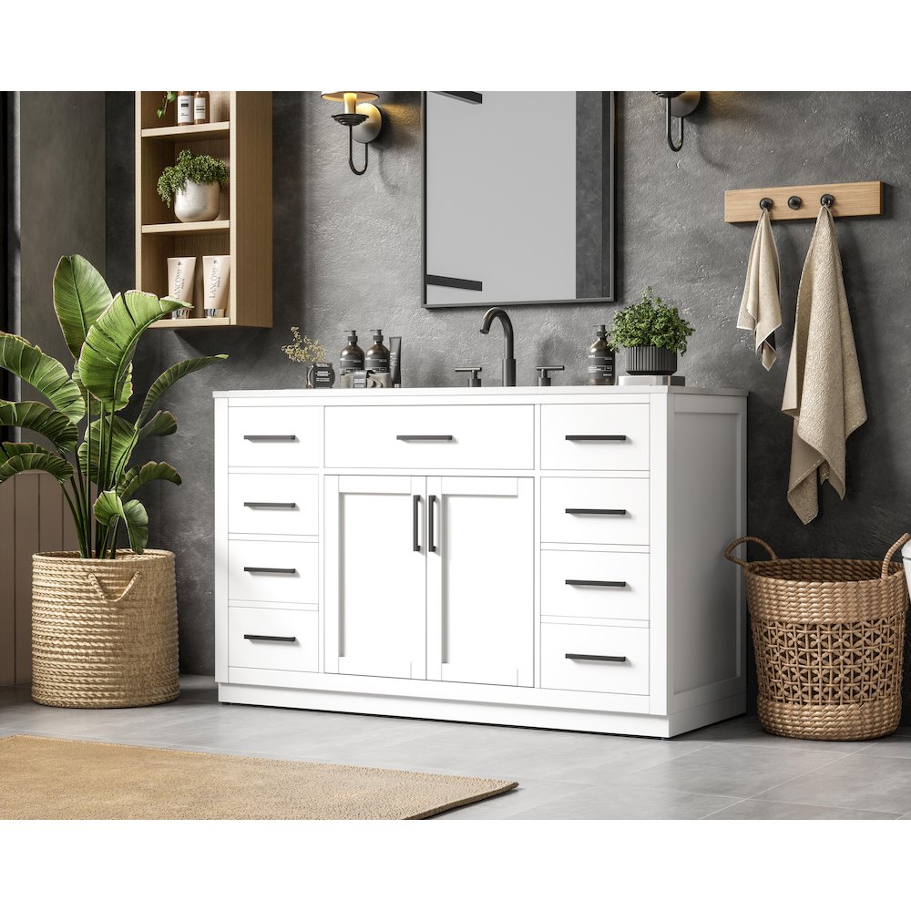Alden 54 Inch Single Bathroom Vanity In White. Picture 3