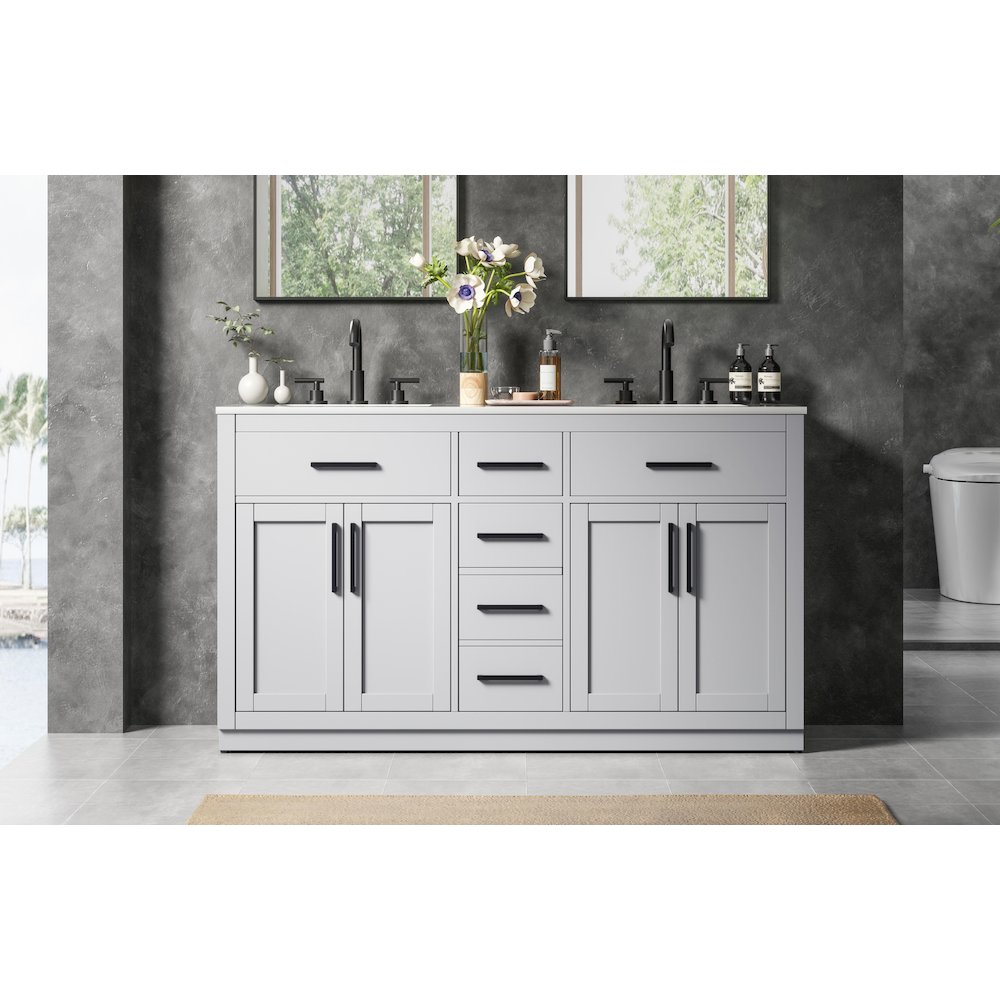 Alden 60 Inch Double Bathroom Vanity In Grey. Picture 2