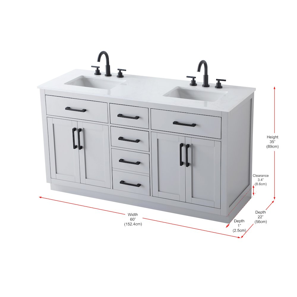 Alden 60 Inch Double Bathroom Vanity In Grey. Picture 13