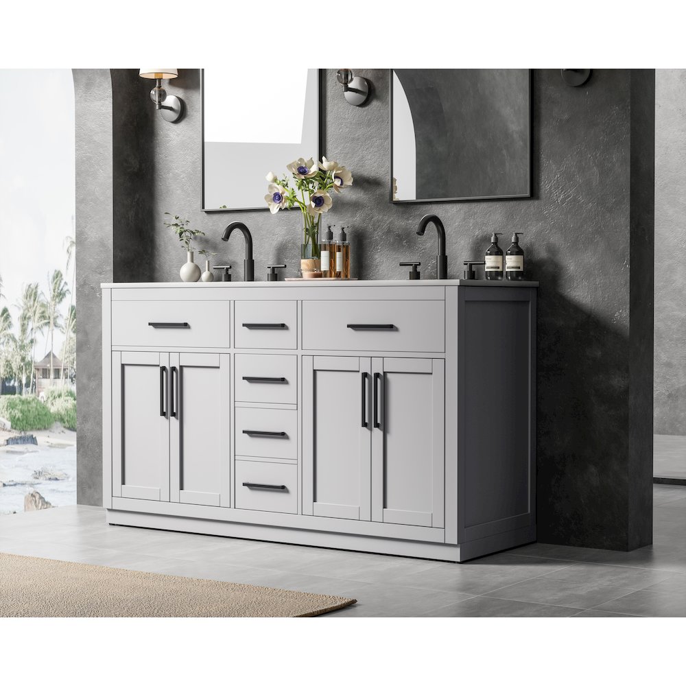 Alden 60 Inch Double Bathroom Vanity In Grey. Picture 3