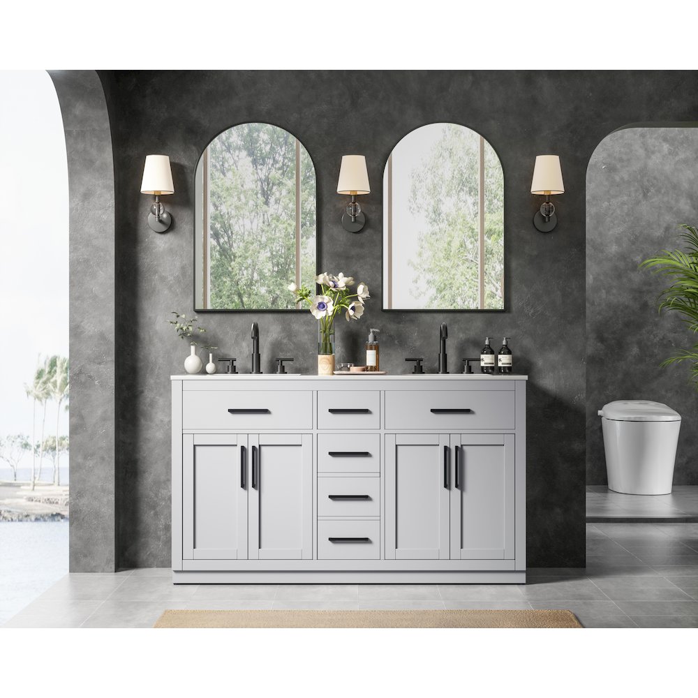Alden 60 Inch Double Bathroom Vanity In Grey. Picture 4