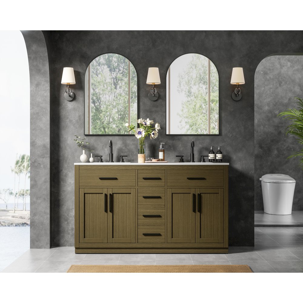 Alden 60 Inch Double Bathroom Vanity In Chestnut Brown. Picture 4