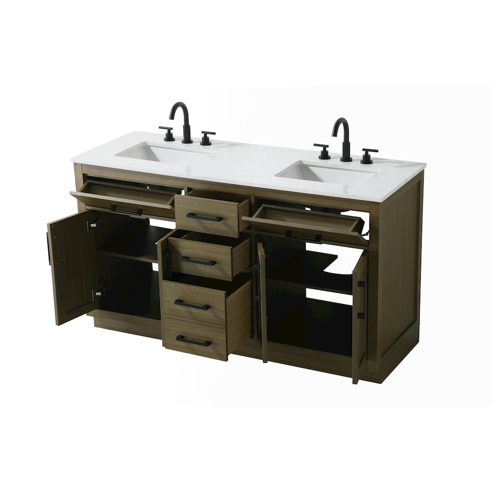 Alden 60 Inch Double Bathroom Vanity In Chestnut Brown. Picture 7