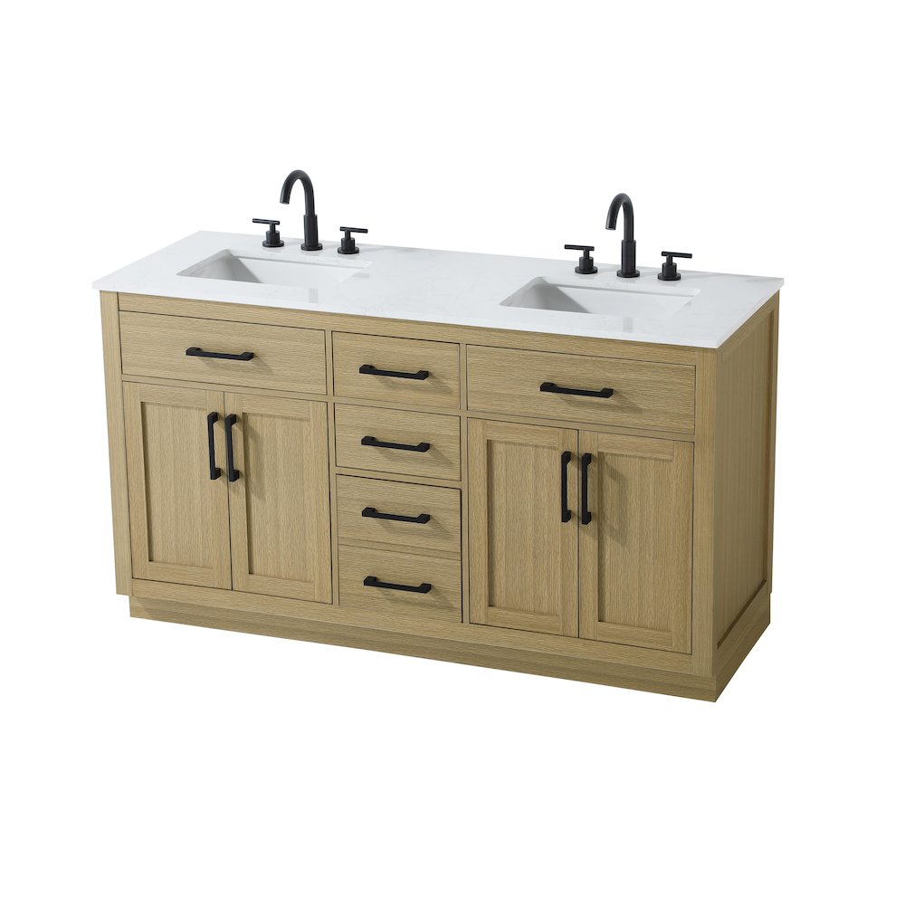 Alden 60 Inch Double Bathroom Vanity In Honey Brown. Picture 6