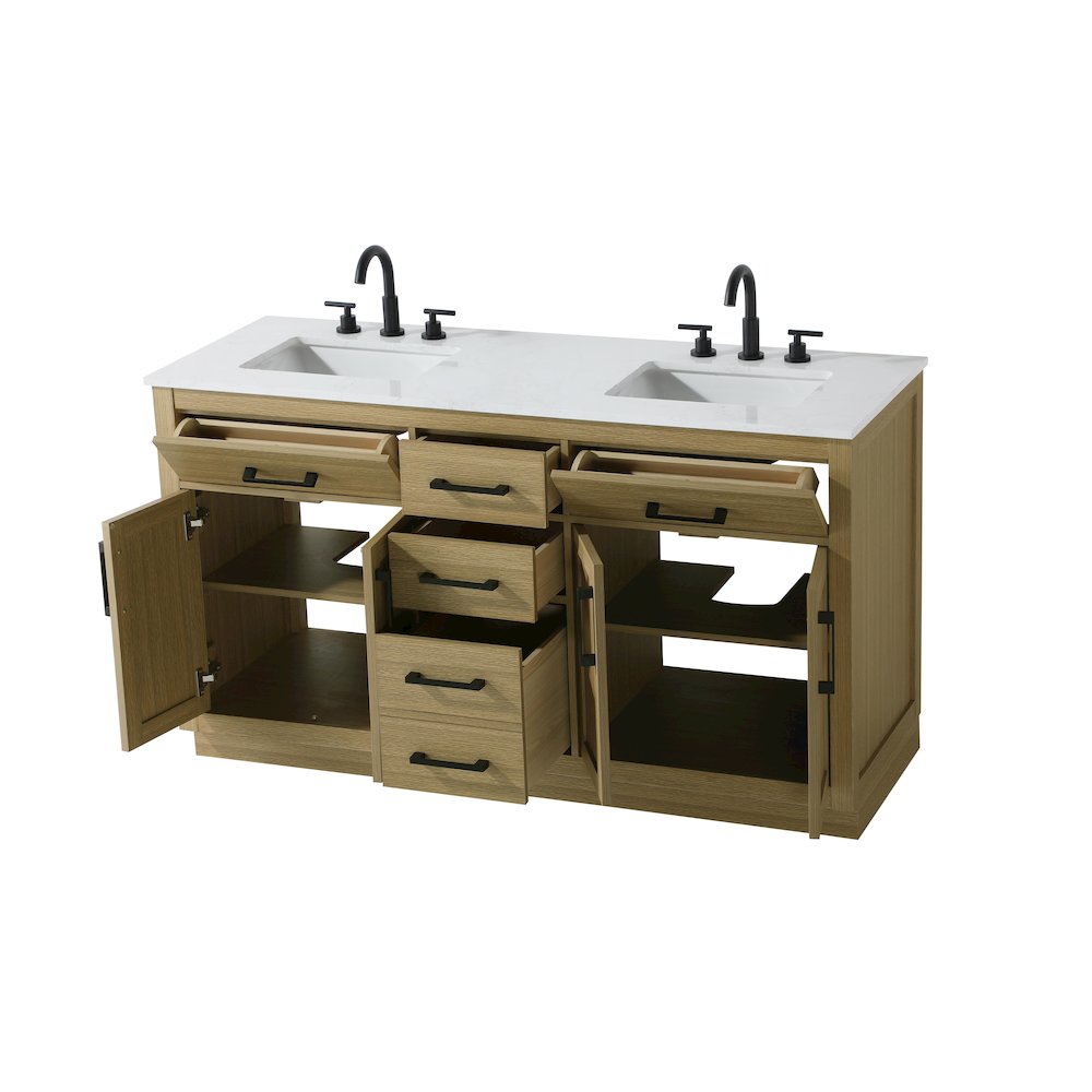 Alden 60 Inch Double Bathroom Vanity In Honey Brown. Picture 7