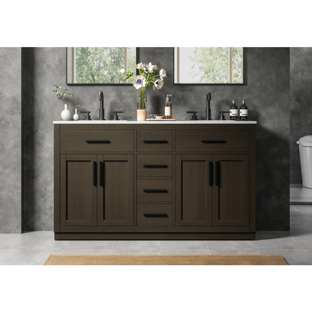 Alden 60 Inch Double Bathroom Vanity In Mocha Brown. Picture 2