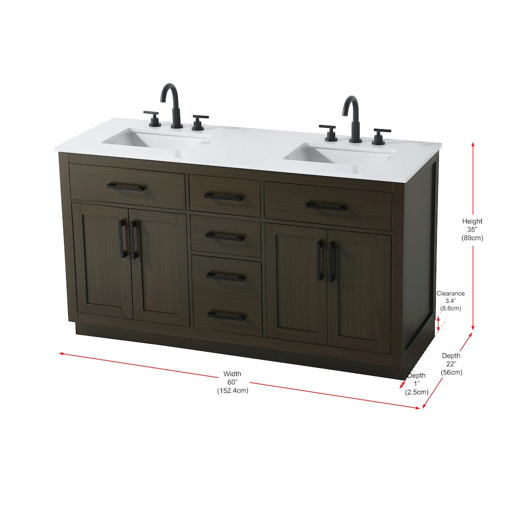 Alden 60 Inch Double Bathroom Vanity In Mocha Brown. Picture 13