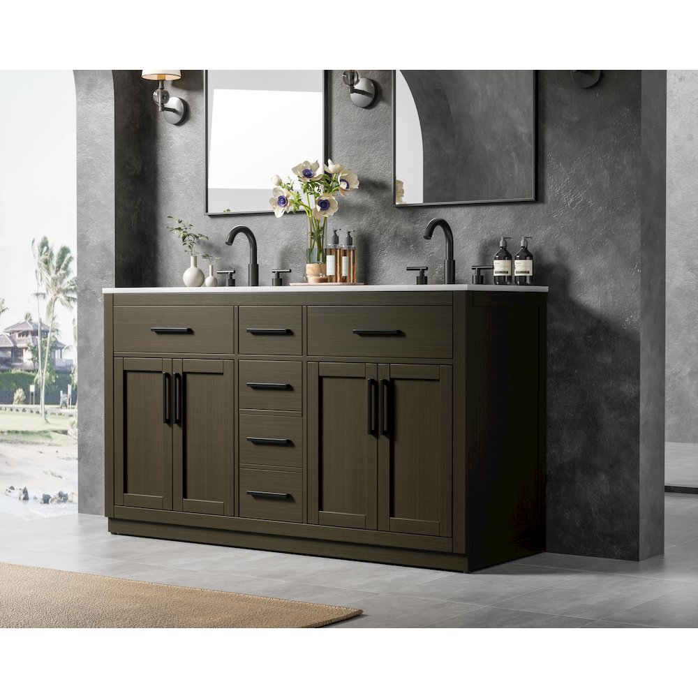 Alden 60 Inch Double Bathroom Vanity In Mocha Brown. Picture 3