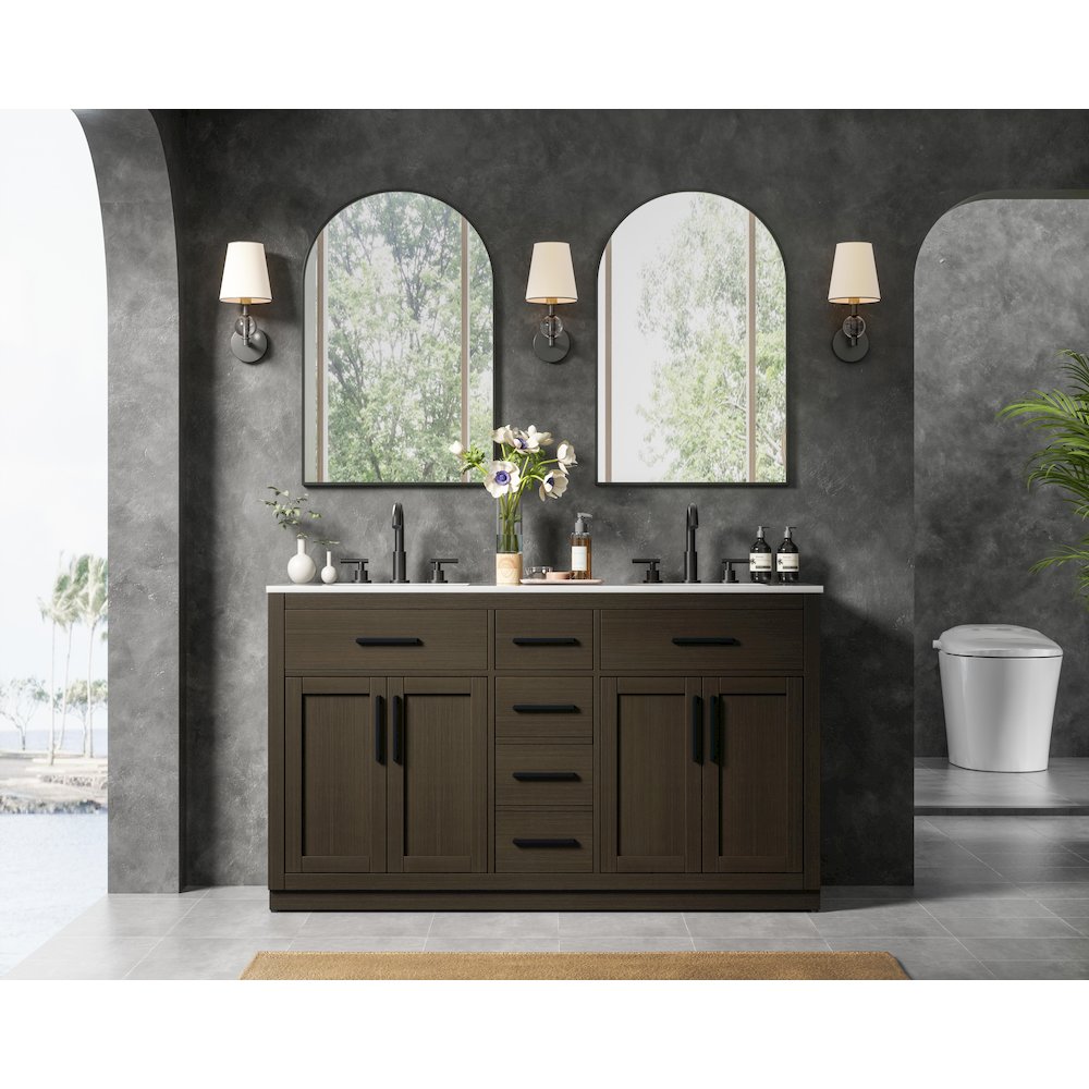 Alden 60 Inch Double Bathroom Vanity In Mocha Brown. Picture 4