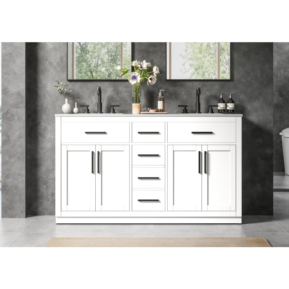Alden 60 Inch Double Bathroom Vanity In White. Picture 2