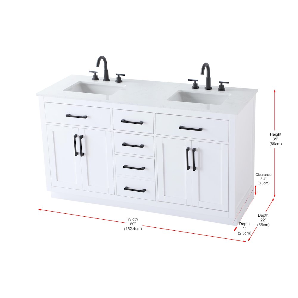 Alden 60 Inch Double Bathroom Vanity In White. Picture 13