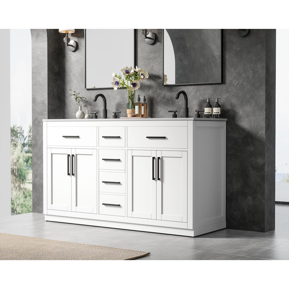 Alden 60 Inch Double Bathroom Vanity In White. Picture 3