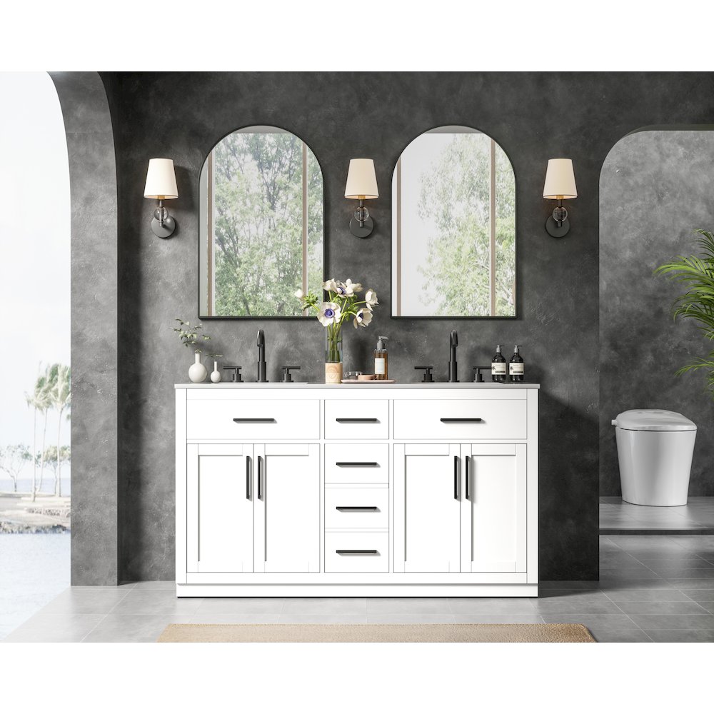 Alden 60 Inch Double Bathroom Vanity In White. Picture 4