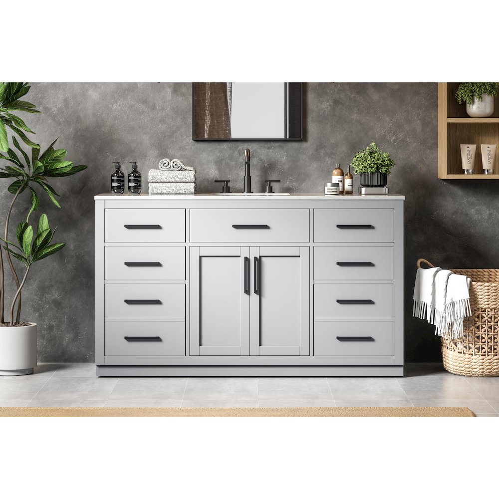 Alden 60 Inch Single Bathroom Vanity In Grey. Picture 2