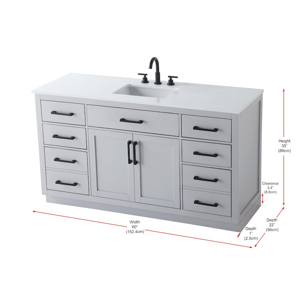 Alden 60 Inch Single Bathroom Vanity In Grey. Picture 13