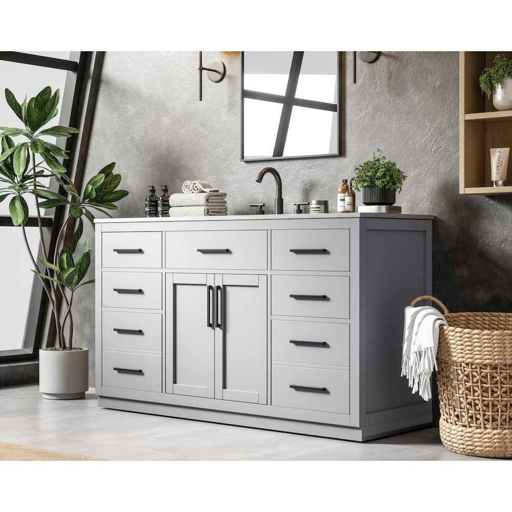 Alden 60 Inch Single Bathroom Vanity In Grey. Picture 3