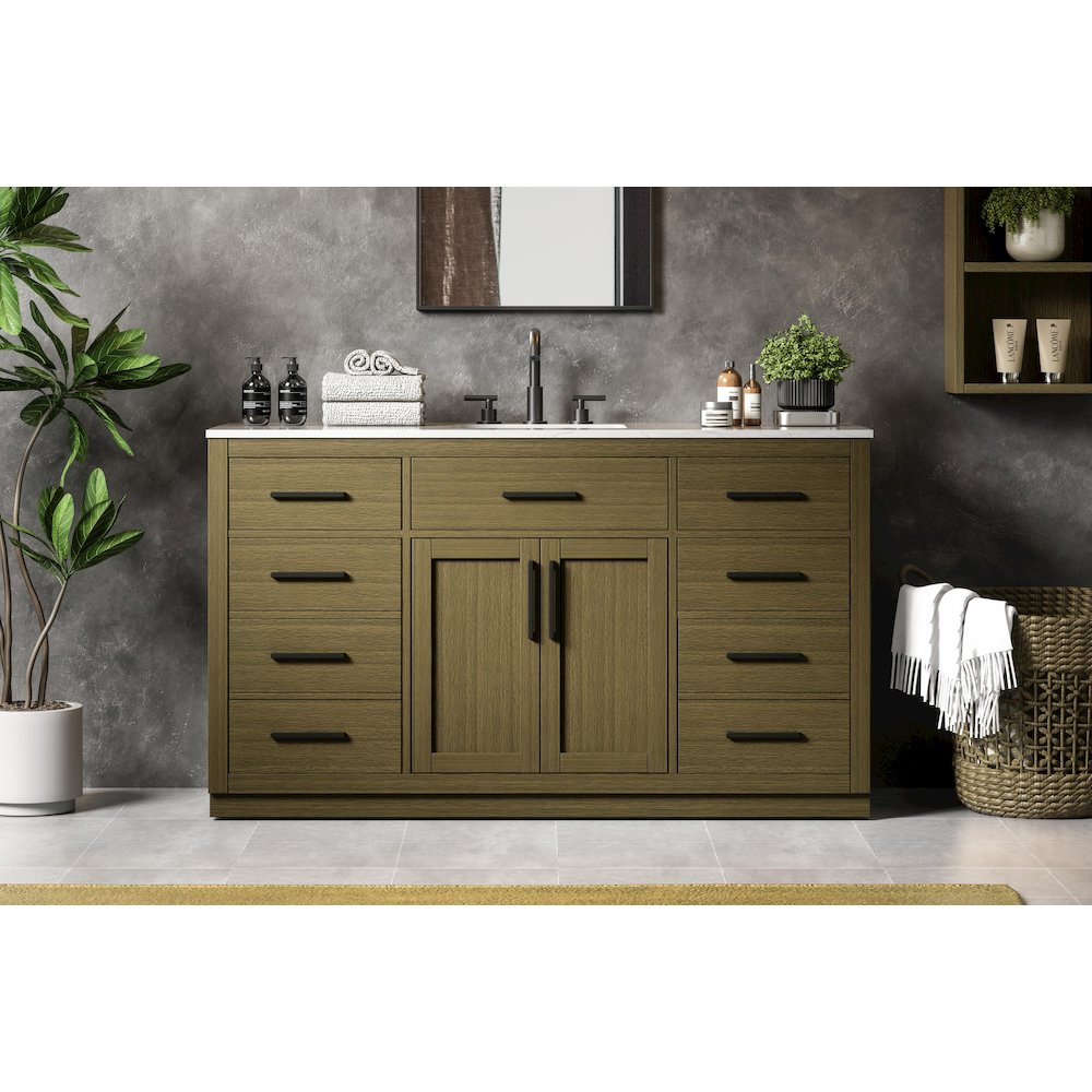 Alden 60 Inch Single Bathroom Vanity In Chestnut Brown. Picture 2