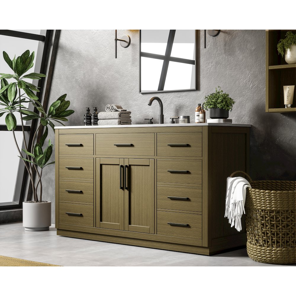 Alden 60 Inch Single Bathroom Vanity In Chestnut Brown. Picture 3