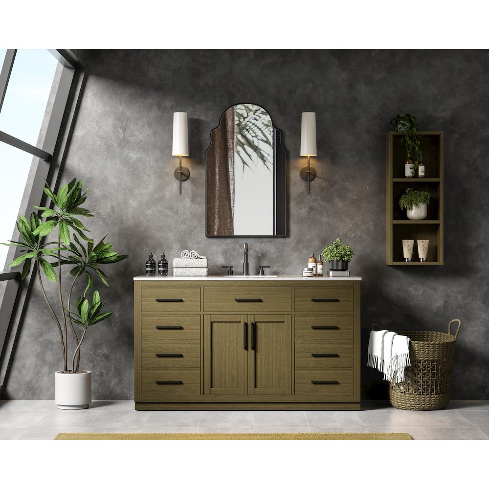 Alden 60 Inch Single Bathroom Vanity In Chestnut Brown. Picture 4