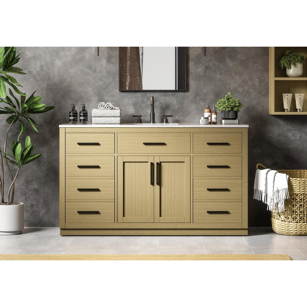 Alden 60 Inch Single Bathroom Vanity In Honey Brown. Picture 2
